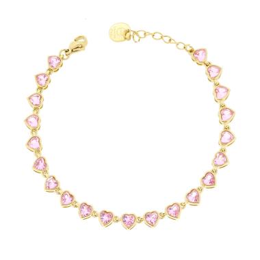 Bracciale Tennis Cuore con Crystal Rosa in ACCIAIO colore Oro
