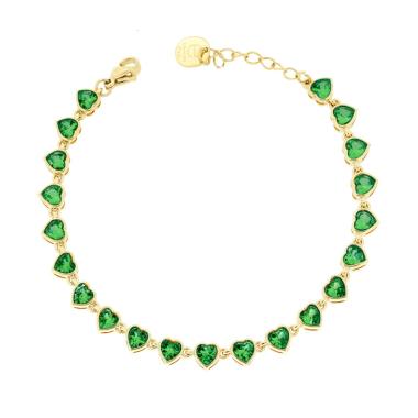 Bracciale Tennis Cuore con Crystal Verde Smeraldo in ACCIAIO colore Oro