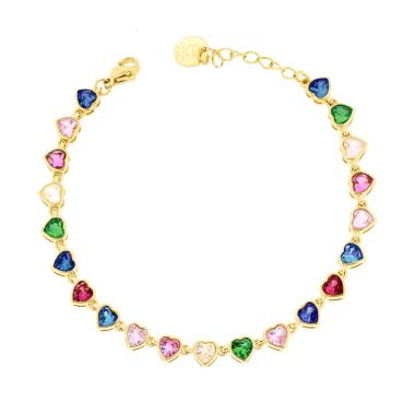 Bracciale Tennis Cuore con Crystal Multicolor in ACCIAIO colore Oro