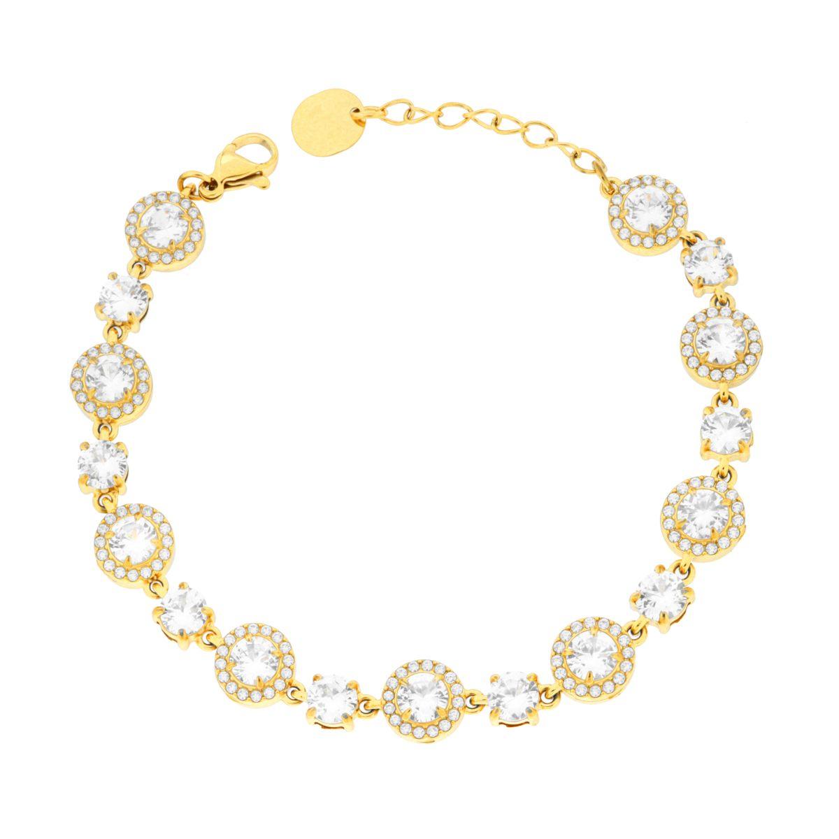 Bracciale Tennis Tondi contornati da Crystal Bianchi in ACCIAIO colore Oro