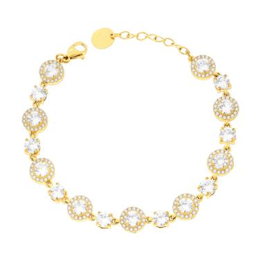 Bracciale Tennis Tondi contornati da Crystal Bianchi in ACCIAIO colore Oro