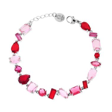 Bracciale Tennis con Crystal Multitaglio toni del Rosso Rubino in ACCIAIO