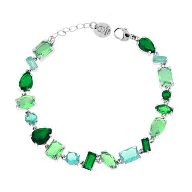 Bracciale Tennis con Crystal Multitaglio toni del Verde Smeraldo in ACCIAIO