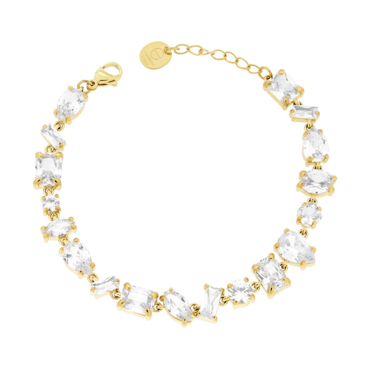 Bracciale Tennis con Crystal Multitaglio Bianchi in ACCIAIO\n colore Oro