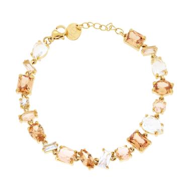 Bracciale Tennis con Crystal Multitaglio toni Rosa Cipria in ACCIAIO\n colore Oro
