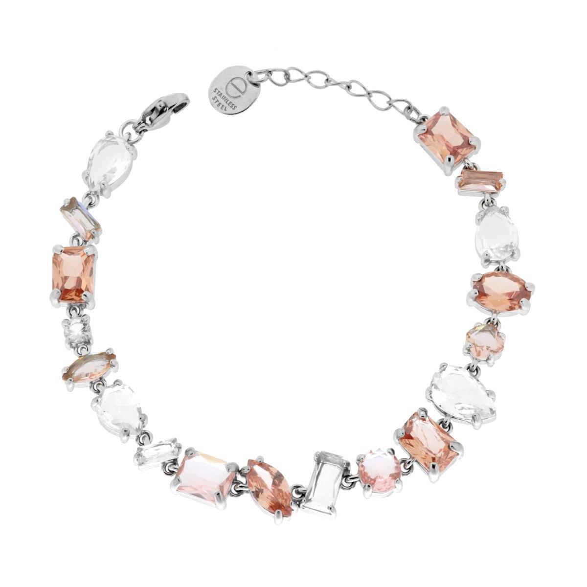 Bracciale Tennis con Crystal Multitaglio toni Rosa Cipria in ACCIAIO