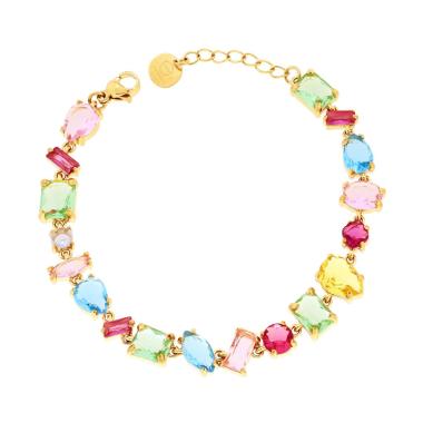 Bracciale Tennis con Crystal Multitaglio e Multicolor in ACCIAIO\n colore Oro