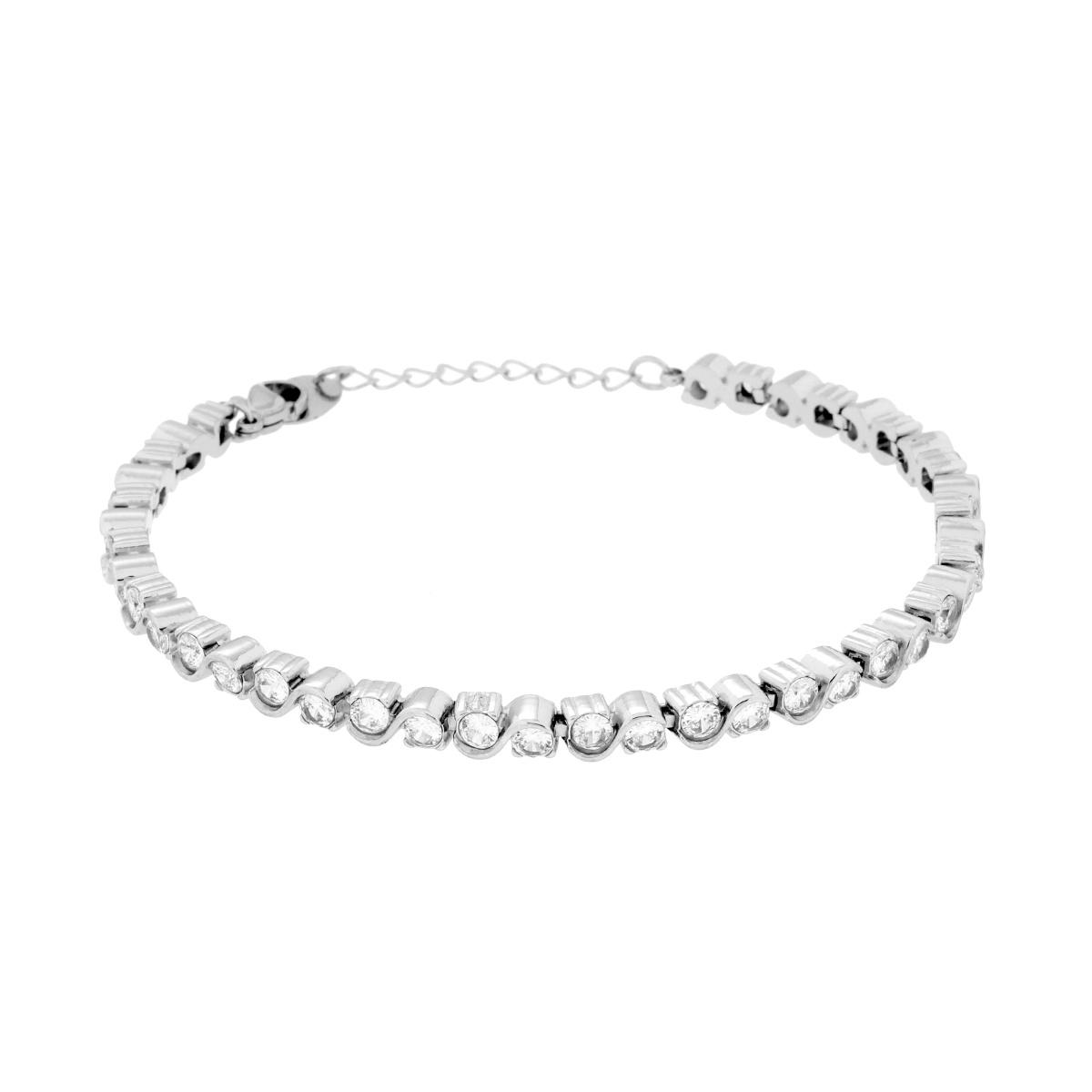 Bracciale Tennis Griffe con Infiniti cm 18+3 con Crystal mm 3 Bianco in ACCIAIO