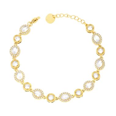 Bracciale Tennis Tondi e Ovali contornati da Crystal Bianchi in ACCIAIO colore Oro