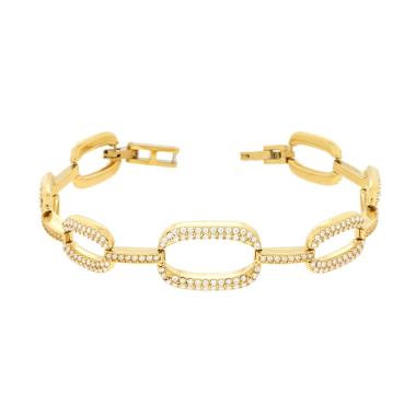Bracciale Catena con Ovali e Crystal Bianchi in ACCIAIO colore Oro