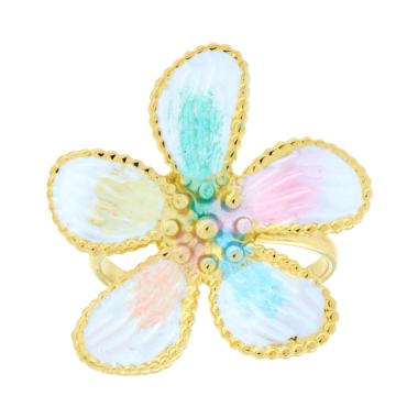 Anello Fiore con Smalto Perlato Multicolor in ACCIAIO colore Oro