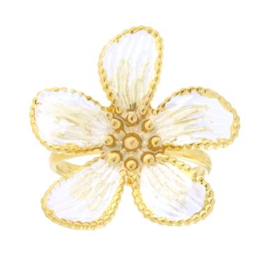 Anello Fiore con Smalto Perlato colore Bianco e Oro in ACCIAIO colore Oro