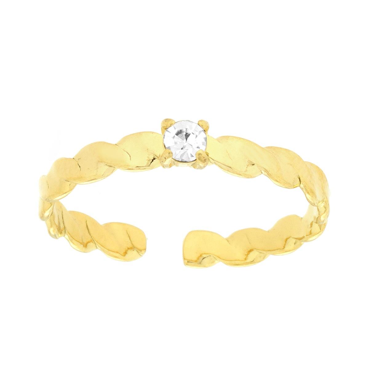 Anello Solitario Fascia Ondulata e Crystal Bianco in ACCIAIO\n colore Oro