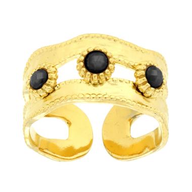 Anello Fascia Martellata con Crystal colore Nero in ACCIAIO colore Oro