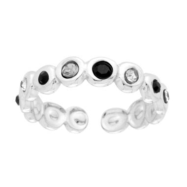 Anello Fascia con Tondi e Crystal Bianchi e Neri in ACCIAIO