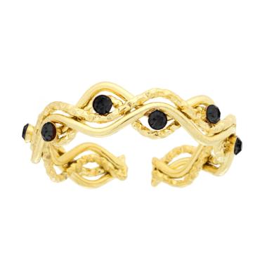 Anello Fili Ondulati con Crystal Neri in ACCIAIO colore Oro