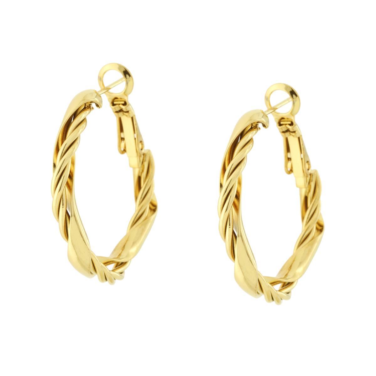 Orecchini Cerchio Torchon mm 28 in ACCIAIO colore Oro