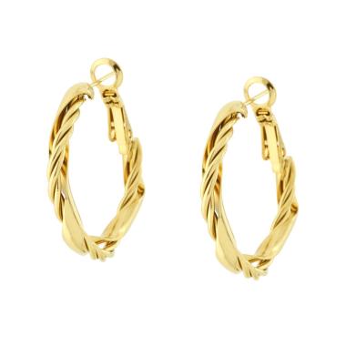 Orecchini Cerchio Torchon mm 28 in ACCIAIO colore Oro