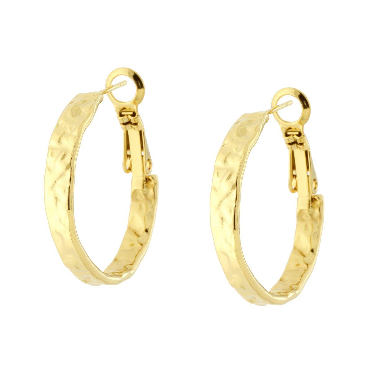 Orecchini Cerchio Fascia Martellata mm 25 in ACCIAIO colore Oro