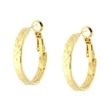 Orecchini Cerchio Fascia Martellata mm 25 in ACCIAIO colore Oro