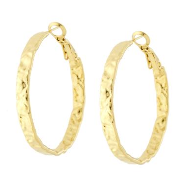 Orecchini Cerchio Fascia Martellata mm 35 in ACCIAIO colore Oro