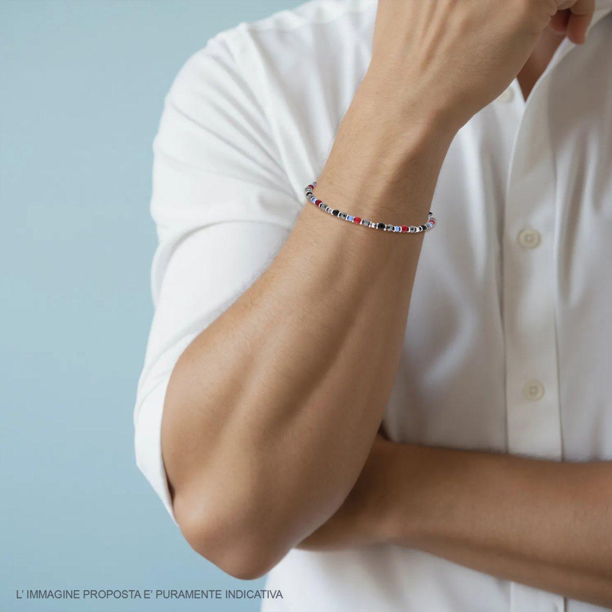 Bracciale Catena con Bulloncini alternati a Pietre Corniola Rosso e Multicolor in ACCIAIO