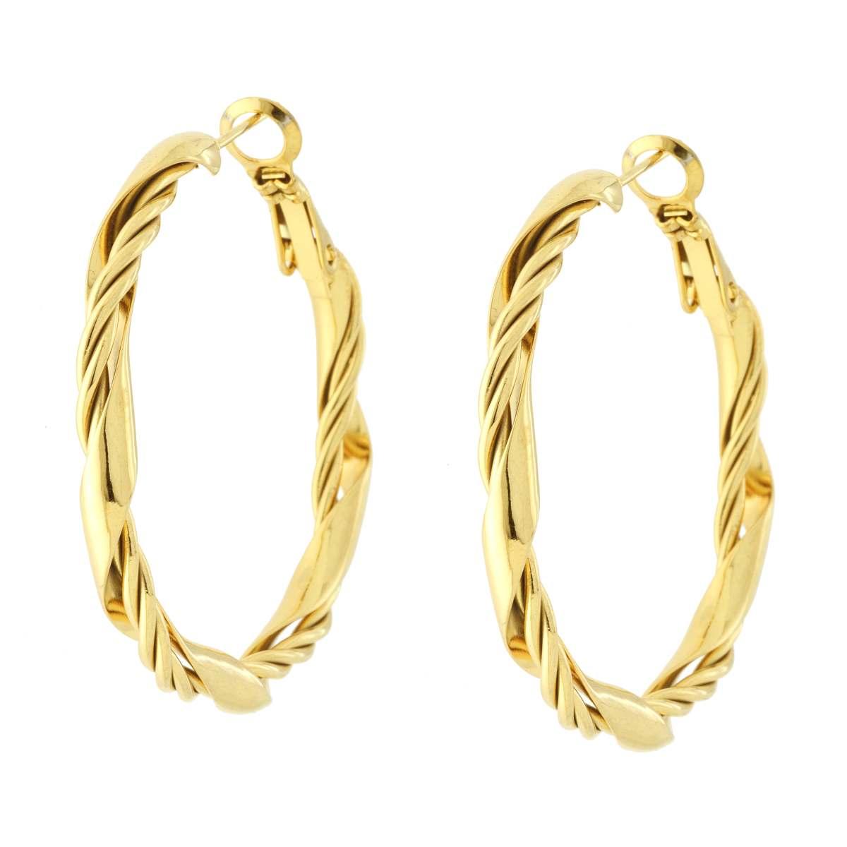 Orecchini Cerchio Torchon mm 35 in ACCIAIO colore Oro