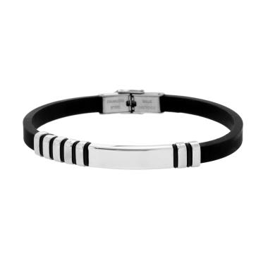 Bracciale Uomo in Caucciu PVC Nero con Targa e Accessori in ACCIAIO