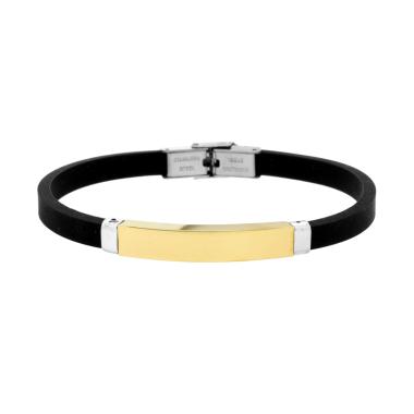 Bracciale Uomo in Caucciu PVC Nero con Targa colore Oro in ACCIAIO