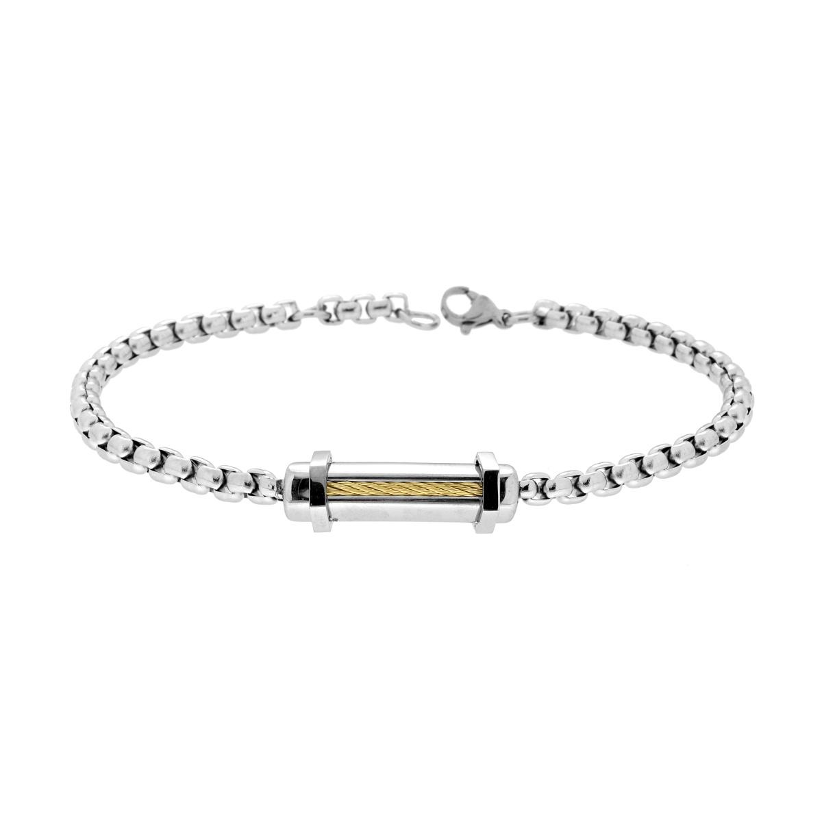 Bracciale Uomo Catena Veneziana Tonda con Targa e Fune colore Oro in ACCIAIO