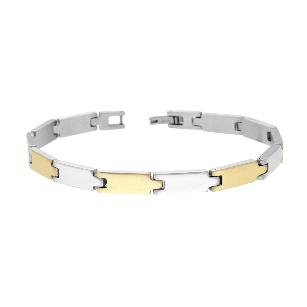 Bracciale Uomo Maglia Imperniata con Dettagli colore Oro in ACCIAIO