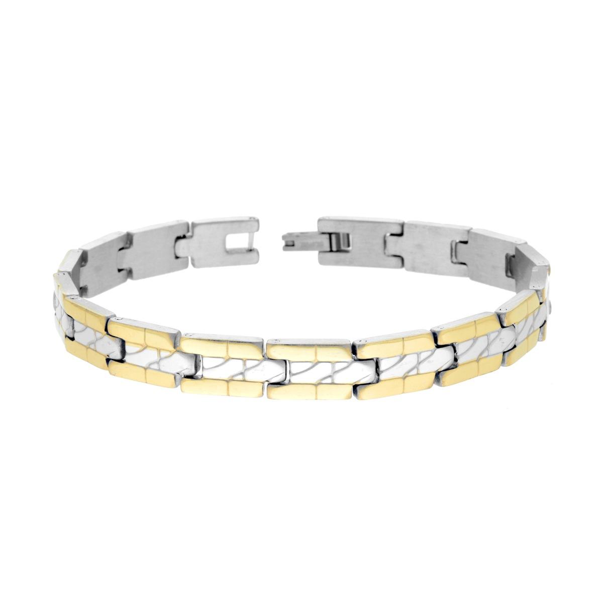 Bracciale Uomo Maglia Imperniata con Dettagli colore Oro in ACCIAIO