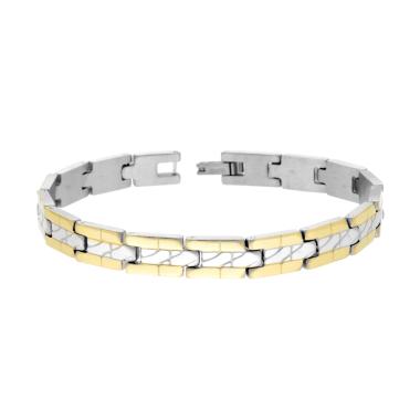 Bracciale Uomo Maglia Imperniata con Dettagli colore Oro in ACCIAIO