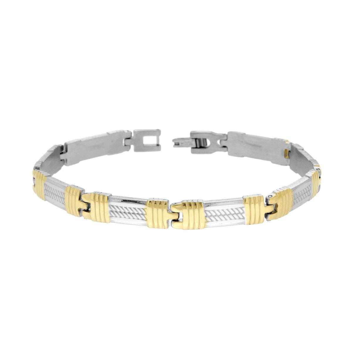 Bracciale Uomo Maglia Imperniata con Dettagli colore Oro in ACCIAIO