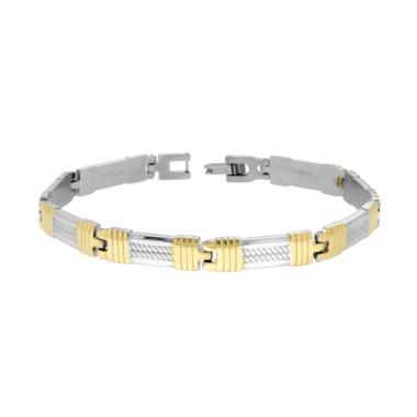 Bracciale Uomo Maglia Imperniata con Dettagli colore Oro in ACCIAIO