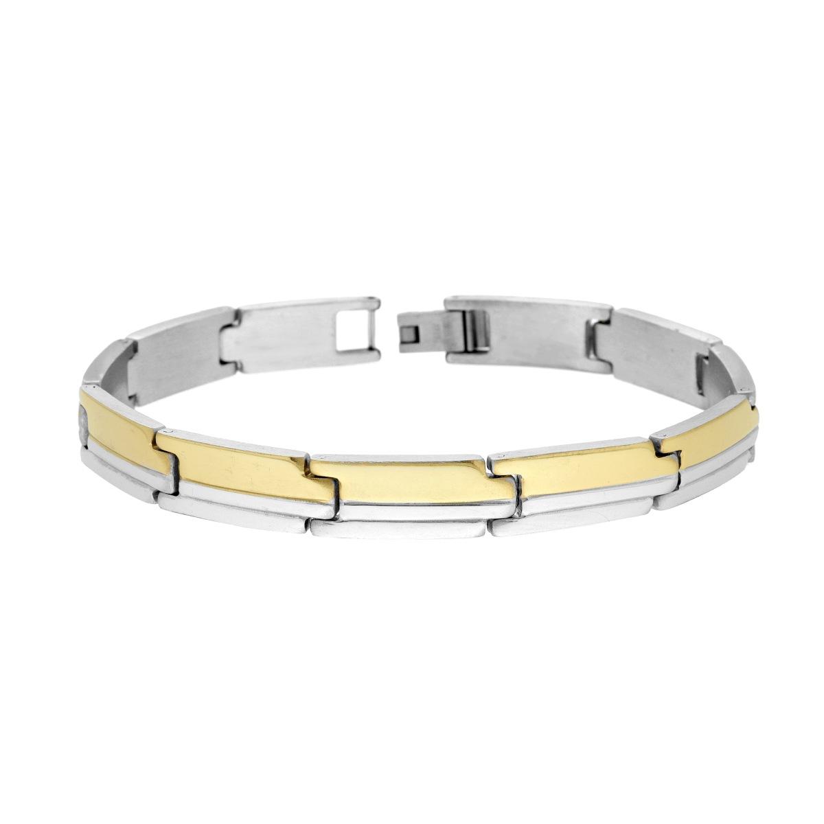 Bracciale Uomo Maglia Imperniata con Dettagli colore Oro in ACCIAIO