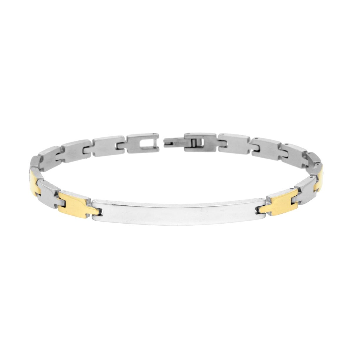 Bracciale Uomo Maglia Imperniata con Dettagli colore Oro e Targa in ACCIAIO