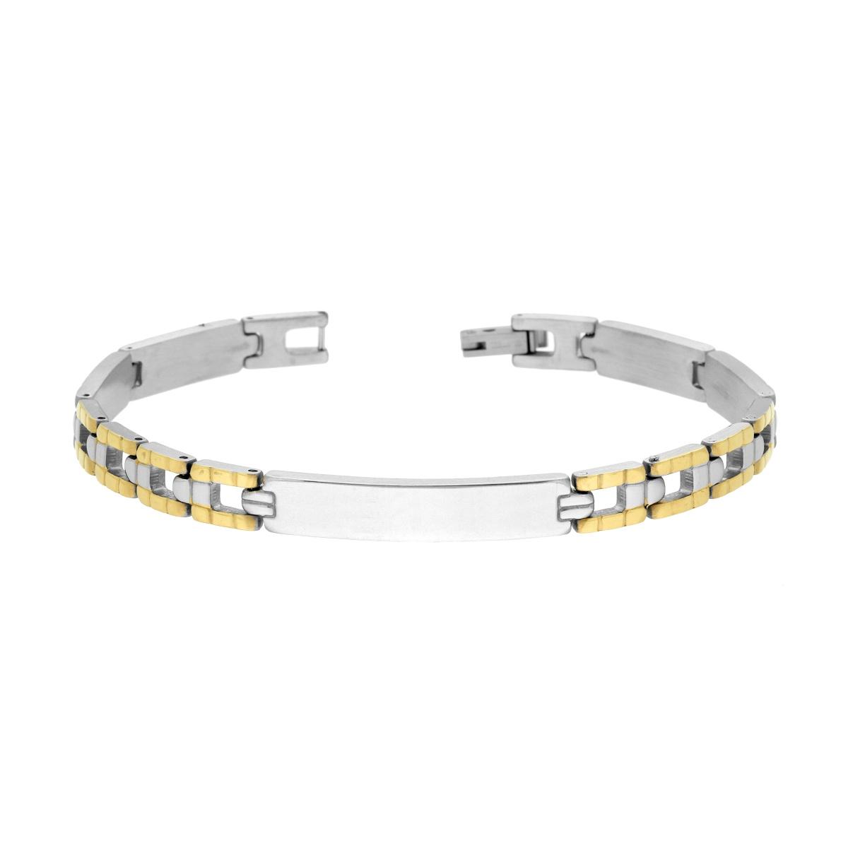 Bracciale Uomo Maglia Imperniata con Targa e Dettagli colore Oro in ACCIAIO