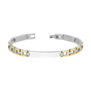 Bracciale Uomo Maglia Imperniata con Targa e Dettagli colore Oro in ACCIAIO