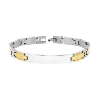 Bracciale Uomo Maglia Imperniata con Targa e Dettagli Ornati colore Oro in ACCIAIO