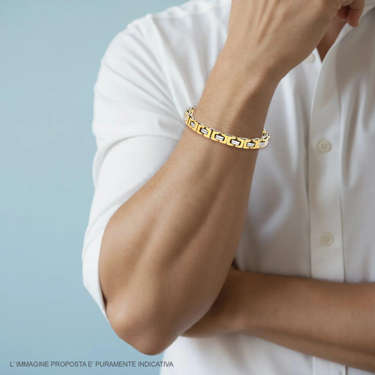 Bracciale Uomo Maglia Imperniata con Dettagli colore Oro in ACCIAIO