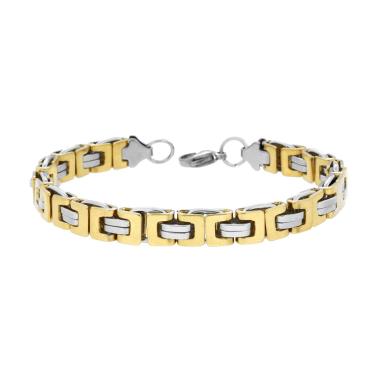 Bracciale Uomo Maglia Imperniata con Dettagli colore Oro in ACCIAIO