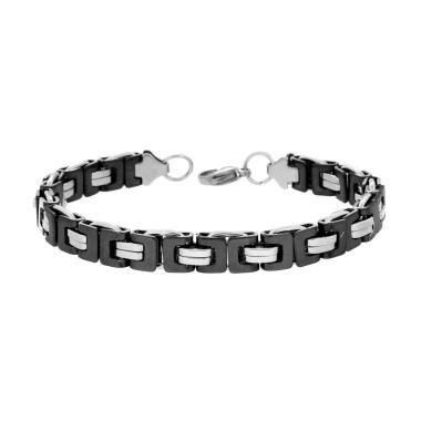 Bracciale Uomo Maglia Imperniata con Dettagli colore Nero in ACCIAIO