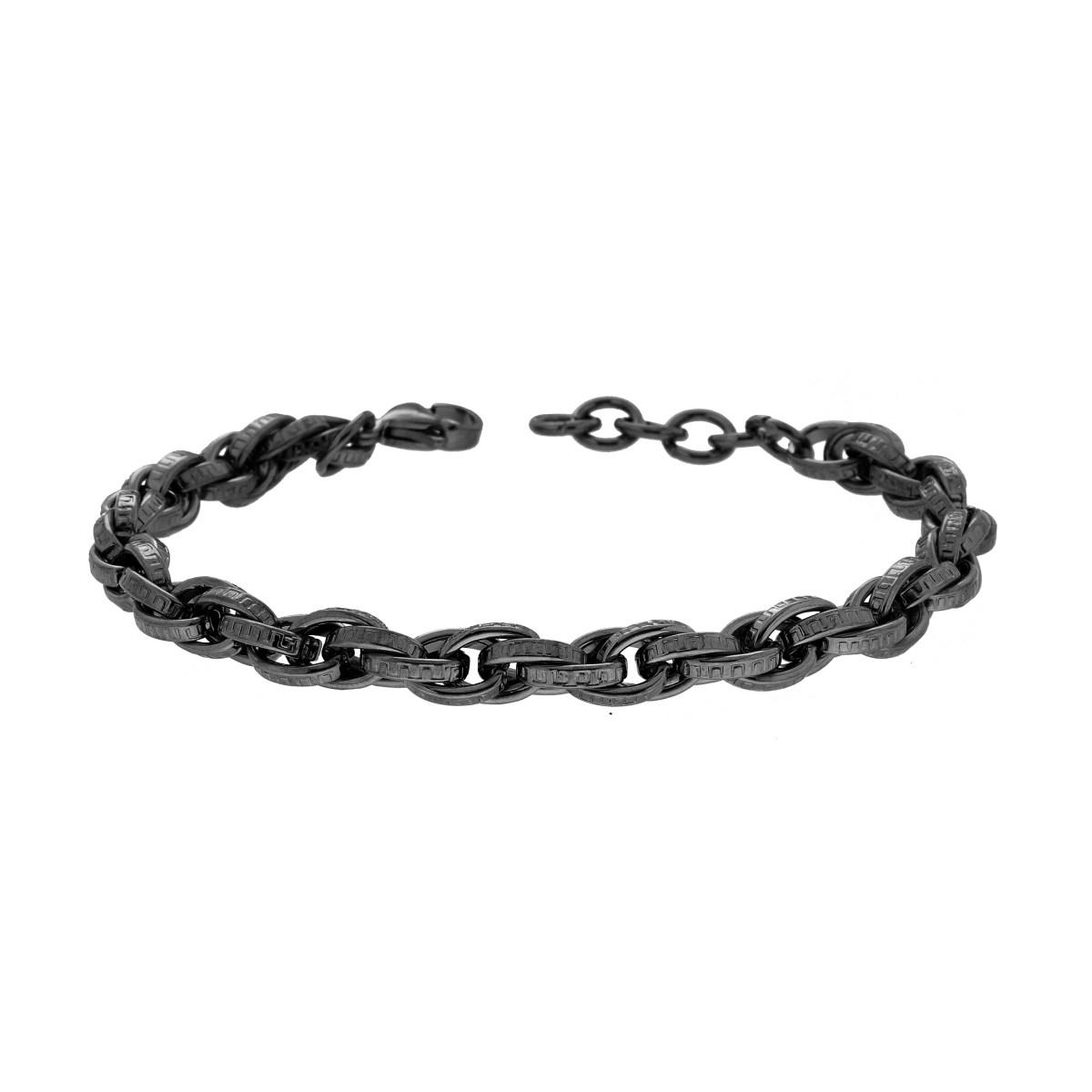Bracciale Catena Forzatina Multimaglia con Decoro Greco in ACCIAIO colore Nero