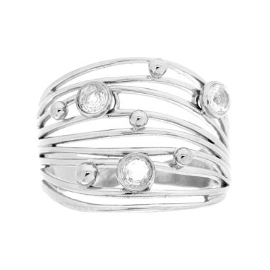 Anello Fascia Multifilo con Crystal Bianchi in ACCIAIO