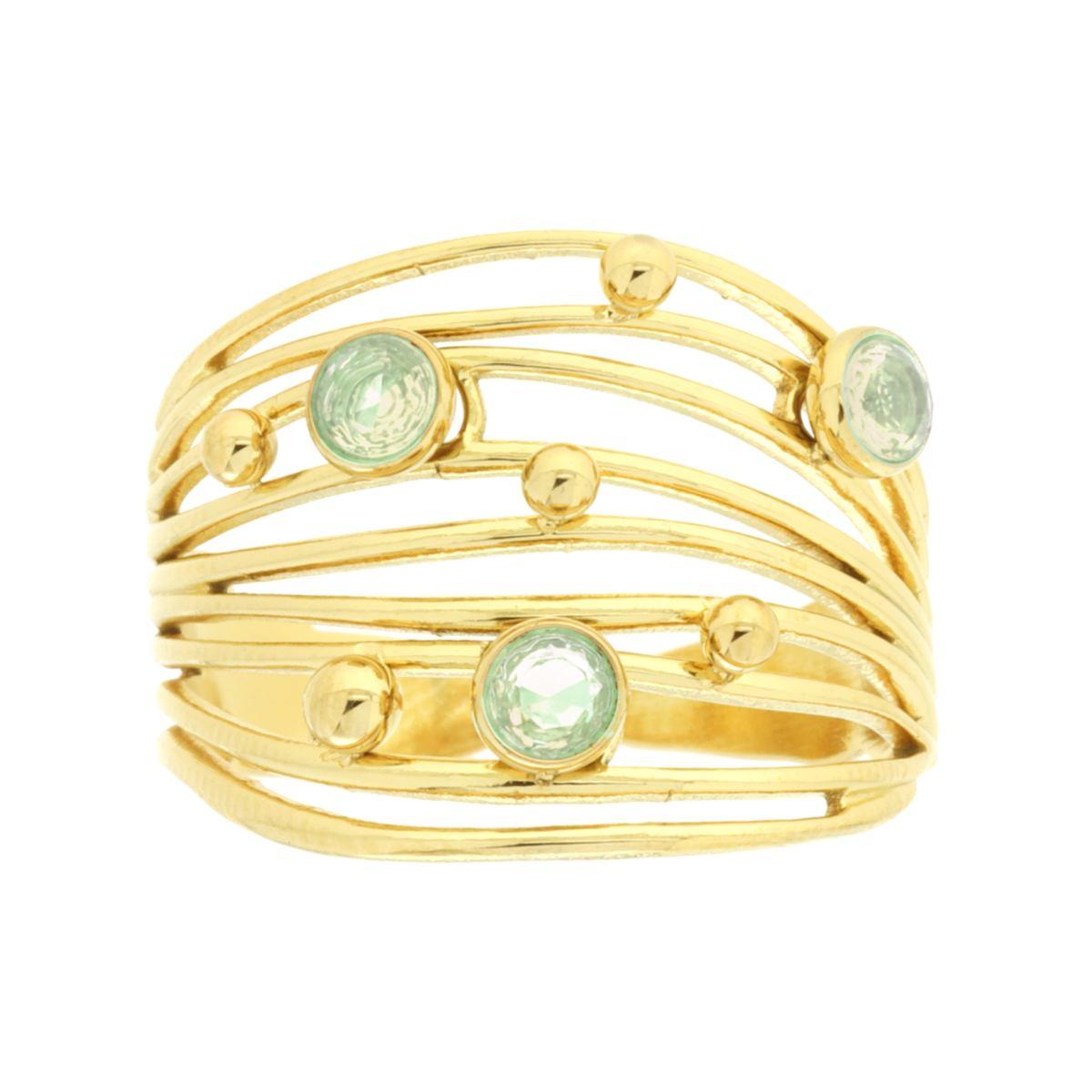 Anello Fascia Multifilo con Crystal Verde in ACCIAIO colore Oro