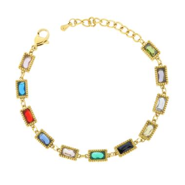 Bracciale con Catena di Rettangoli e Crystal Multicolor in ACCIAIO colore Oro