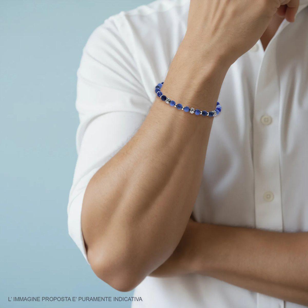 Bracciale Catena con Pietre Colore Blu Lapislazzuli e Palloni da Calcio in ACCIAIO