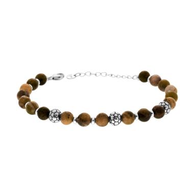 Bracciale Catena con Pietre Colore Occhio di Tigre e Palloni da Calcio in ACCIAIO