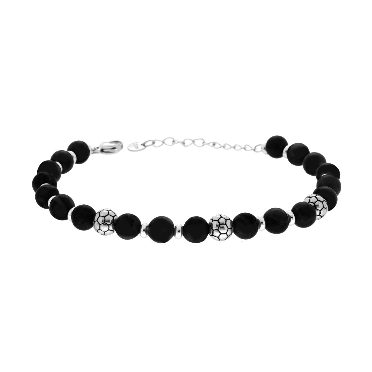 Bracciale Catena con Pietre Colore Nero e Palloni da Calcio in ACCIAIO